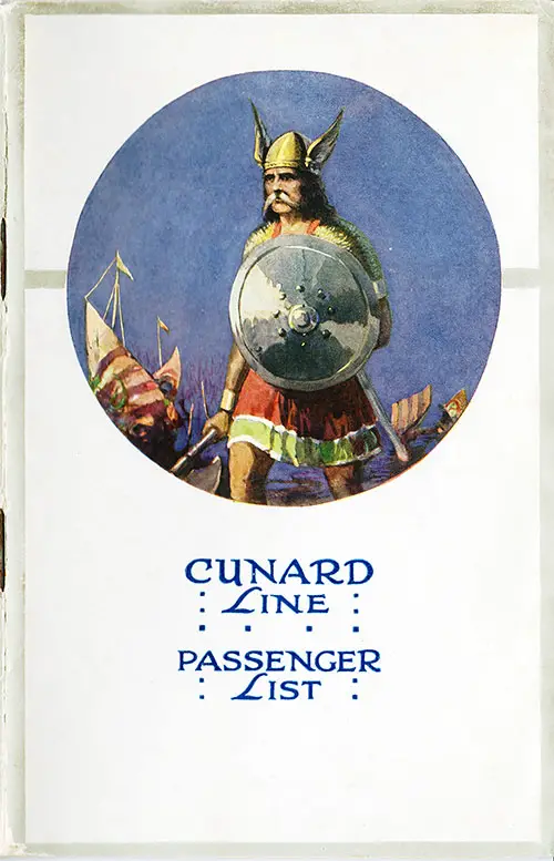 Front Cover of a Saloon Passenger List from the RMS Scythia of the Cunard Line, Departing Saturday, 4 October 1924 from Liverpool to Boston and New York