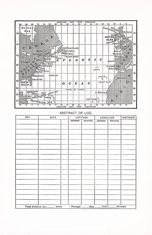 Track Chart and Abstract of Log (Unused), SS Nieuw Amsterdam Passenger List, 20 June 1908.