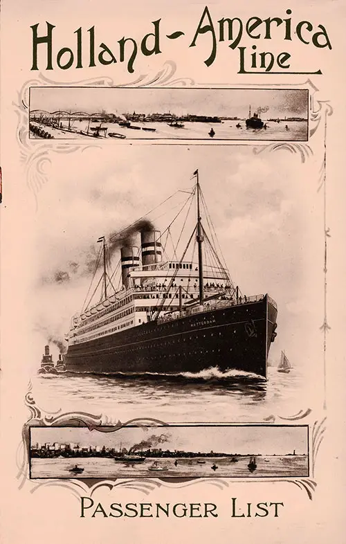 Passenger List, TSS Nieuw Amsterdam, Holland-America Line, September 1910, Rotterdam to New York - Front Cover