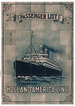 Front Cover of a Cabin Passenger List for the TSS Nieuw Amsterdam of the Holland-America Line, Departing 4 June 1921 from New York to Rotterdam via Plymouth and Boulogne-sur-Mer