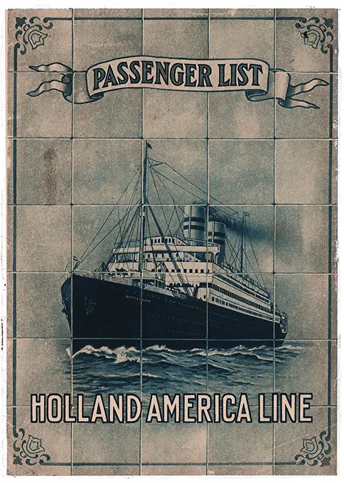 Front Cover of a Cabin Passenger List for the TSS Nieuw Amsterdam of the Holland-America Line, Departing 4 June 1921 from New York to Rotterdam via Plymouth and Boulogne-sur-Mer