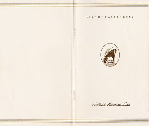 Cover, Holland-America Line SS Nieuw Amsterdam First Class, Cabin, and Tourist Class Passenger List - 5 October 1951.