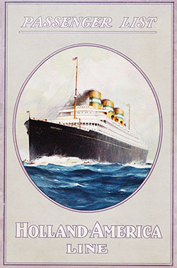 Front Cover of a First Class and Second Cabin Passenger List from the TSS Rotterdam of the Holland-America Line, Departing 12 November 1924 from Rotterdam to New York.