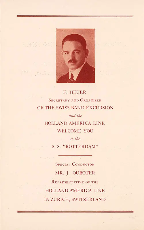 Swiss Band Leadership, SS Rotterdam Swiss Band Passenger List, 2 June 1928.