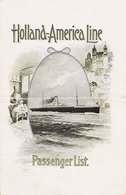 Front Cover of a First and Second Cabin Passenger List from the SS Ryndam of the Holland-America Line, Departing 28 June 1904 from New York to Rotterdam.