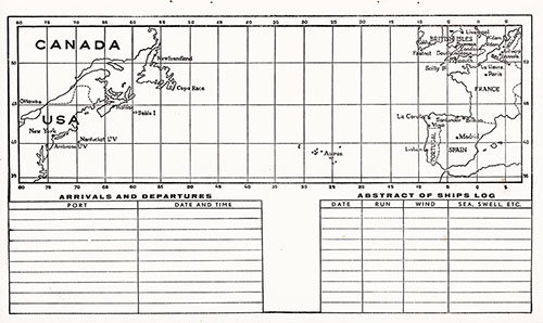 Track Chart, Table of Arrivals and Departures, and Abstract of Ships' Log (Unused), MV Sibajak Passenger List, 1 September 1954.