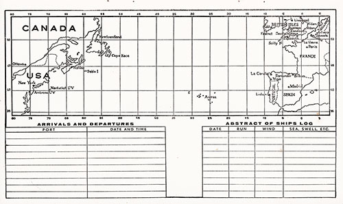Track Chart, Table of Arrivals and Departures, and Abstract of Ships' Log (Unused), MV Sibajak Passenger List, 1 September 1954.