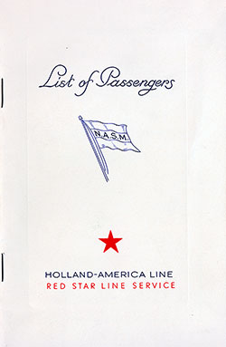 GGA Image ID # 17d30a7b60 Front Cover of a Cabin, Tourist and Third Class Passenger List for the SS Volendam of the Holland-America Line, Departing 9 September 1939 from Antwerp to New York