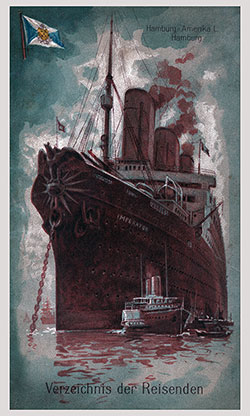Front Cover of a First and Second Cabin Passenger List from the SS Imperator of the Hamburg American Line, Departing 11 March 1914 from Hamburg to New York