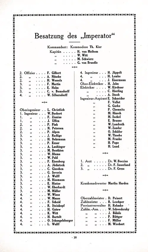 Senior Officers and Staff, Part 1 of 2, SS Imperator Voyage of from Hamburg to New York, 11 March 1914.