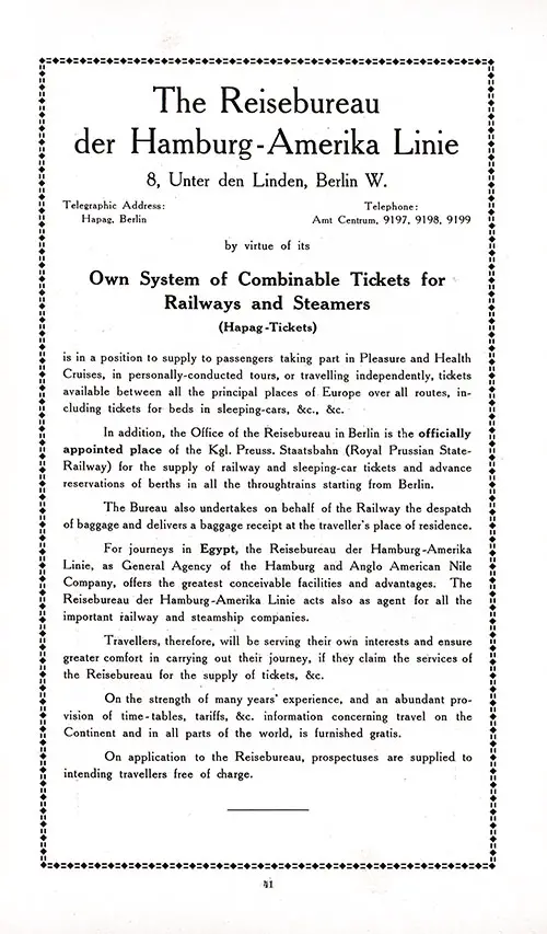 Hamburg-American Line Travel Bureau, SS Imperator First and Second Cabin Passenger List, 11 March 1914.