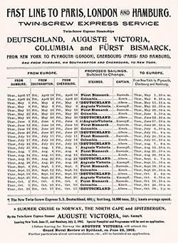 GGA Image ID # 1ee4108b03 Sailing Schedule, Hamburg-Southampton-Cherbourg-New York and New York-Plymouth-Cherbourg-Hamburg, from 17 April 1902 to 30 October 1902.