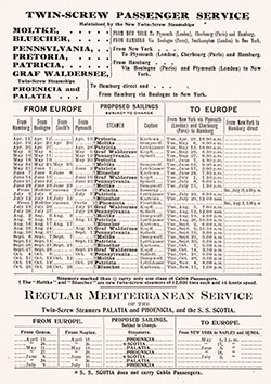 Sailing Schedule, Hamburg-Boulogne-Southampton-Plymouth and New York-Plymouth-Cherbourg- Hamburg, from 11 April 1902 to 26 October 1902.