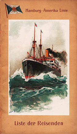 Front Cover of a Second Cabin Passenger List for the SS Pretoria of the Hamburg America Line, Departing 25 October 1913 from Hamburg to New York