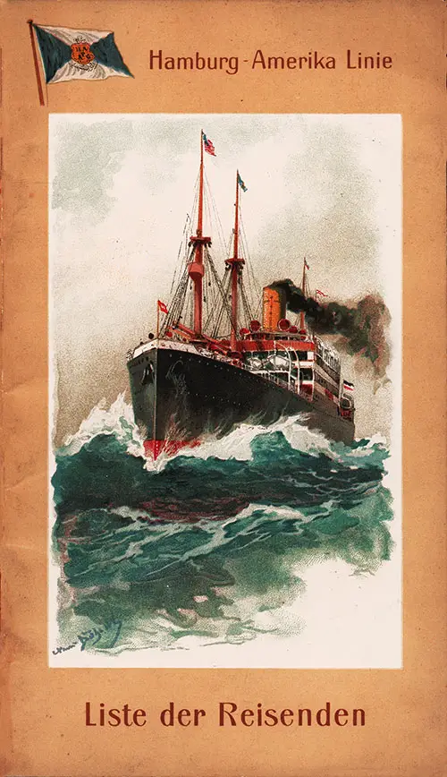 Front Cover of a Second Cabin Passenger List for the SS Pretoria of the Hamburg America Line, Departing 25 October 1913 from Hamburg to New York