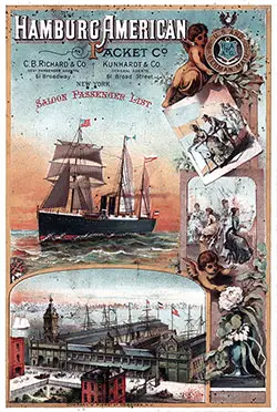 Front Cover of a Saloon Passenger List from the SS Westphalia of the Hamburg-American Line, Departing 31 May 1885 from Hamburg to Prague, Commanded by Captain H. H. Barends.