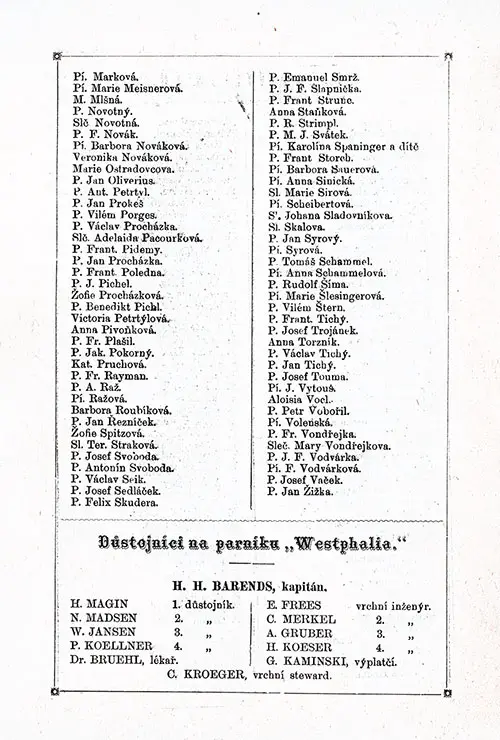 Saloon Passengers and Senior Officers on the SS Westphalia of the Hamburg-Amerika Linie, Departing Hamburg on the 31 May 1885.