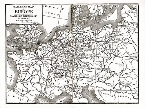 Railroad Map of Europe -- Hamburg Steamship Company (HAPAG).