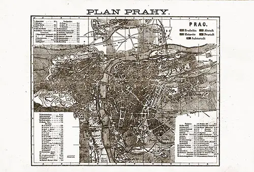Plan of Prague, Czech Republic, 1885.