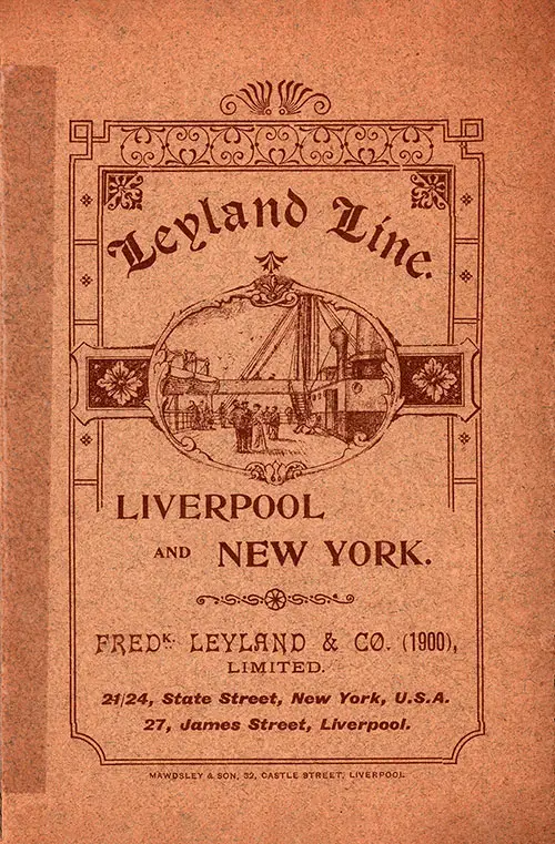 Front Cover, Saloon Passenger List, SS Devonian, Leyland Line, 5 October 1901.