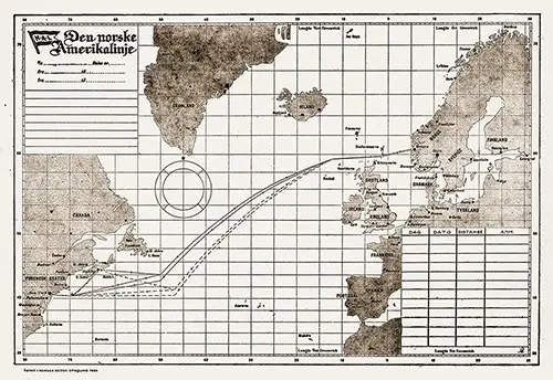 Route Map, Track Chart and Extract of Log (Unused), SS Stavangerfjord Passenger List, 13 September 1927.