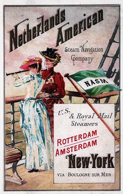 Front Cover of a Cabin Passenger List from the SS Spaarndam of the Holland-America Line, Departing 26 March 1892 from Rotterdam to New York.