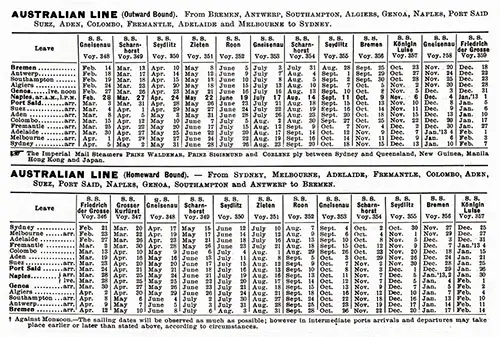Sailing Schedule, Australian Line, from 14 February 1912 to 14 February 1913.