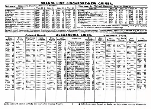 Sailing Schedule, Branch Line and Alexandria Lines, from 4 February 1912 to 10 September 1912.