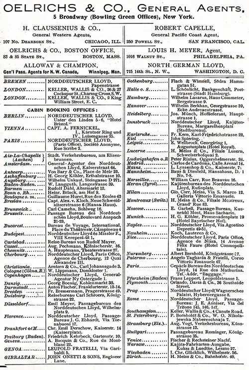 Agents and Agencies of the North German Lloyd, 1912.