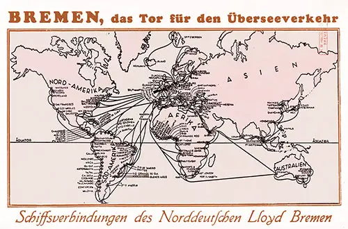 Route Map on the Back Cover, North German Lloyd SS Bremen Cabin Class Passenger List - 18 May 1927.
