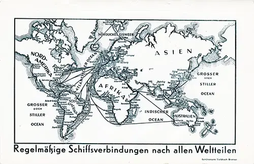 Norddeutscher Lloyd Global Route Map on the Back Cover, SS Bremen Tourist Third Cabin and Third Class Passenger List, 27 July 1934.