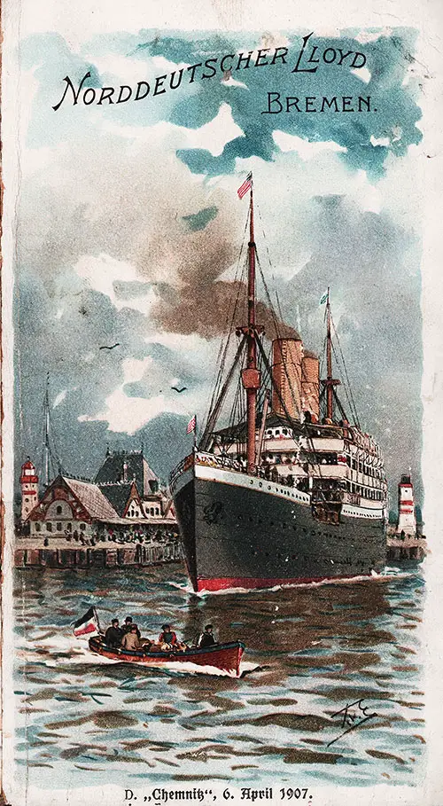 Front Cover of a Cabin Passenger List from the SS Chemnitz of the North German Lloyd, Departing 6 April 1907 from Bremen to New York