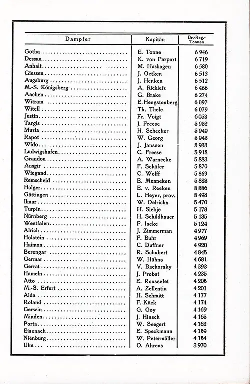 Norddeutscher Lloyd/North German Lloyd Fleet List, 1929 (Part 2 of 4).