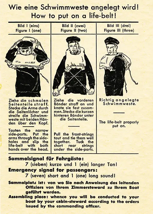 How to Put a Life-Belt On, SS Europa First Class Passenger List, 3 September 1935.