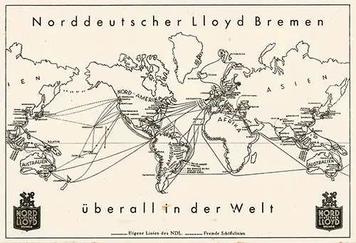 Global Route Map, Norddeutscher Lloyd, 1935.