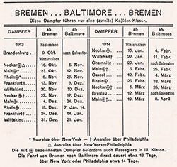 GGA Image ID # 1f6888ea56 Sailing Schedule, Bremen-Baltimore-Bremen, from 9 October 1913 to 8 April 1914.
