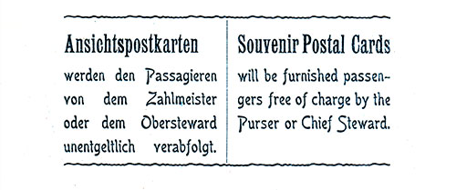 Souvenir Postal Cards, SS Kaiser Wilhelm der Grosse First and Second Class Passenger List, 23 May 1905.