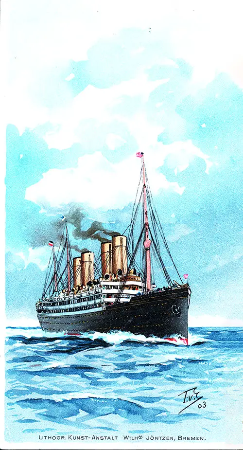 Back Cover, North German Lloyd SS Kaiser Wilhelm II Cabin Class Passenger List - 6 October 1903.