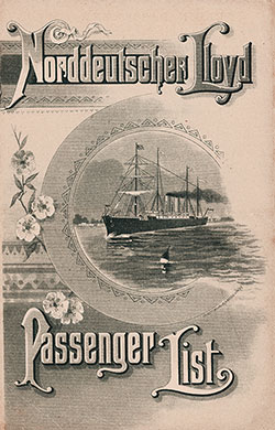 Front Cover of a Cabin Passenger List from the SS Lahn of the North German Lloyd, Departing 31 July 1889 from New York to Bremen via Southampton.