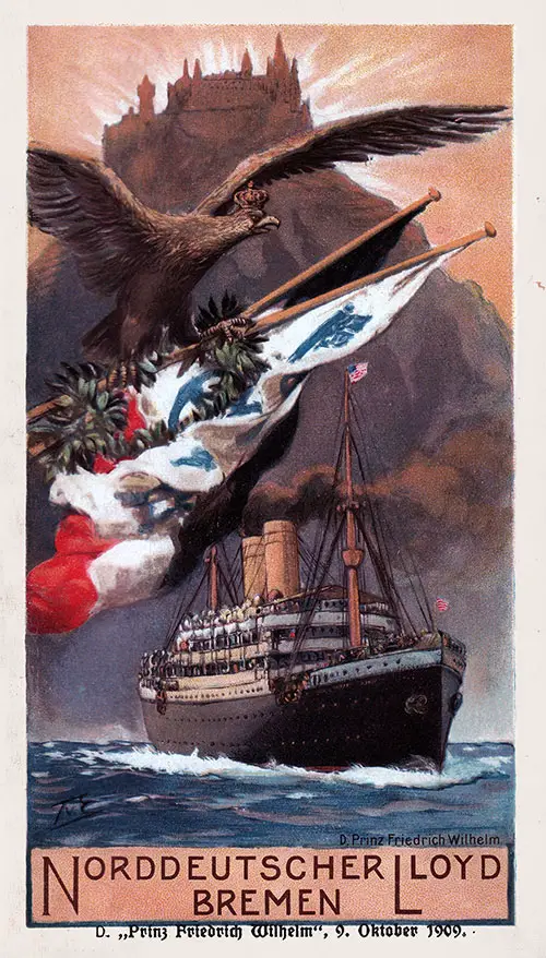 Front Cover, Passenger List, SS Prinz Friedrich Wilhelm, Norddeutscher Lloyd, April 1909, Bremen to New York 