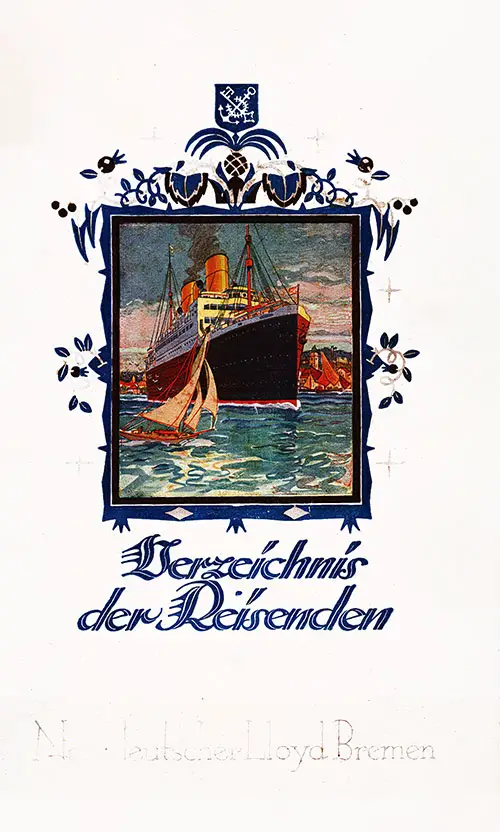 Passenger List, Norddeutscher Lloyd - Stuttgart - Westbound - August 1927