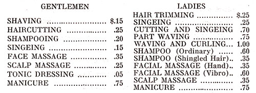 Barber Fees. RMS Arabic Passenger List, 16 August 1929.