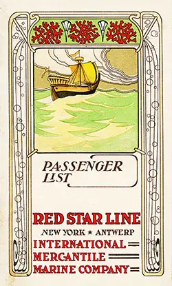 Front Cover of a First and Second Class Passenger List from the SS Vaderland of the Red Star Line, Departing 4 June 1904 from New York to Antwerp.