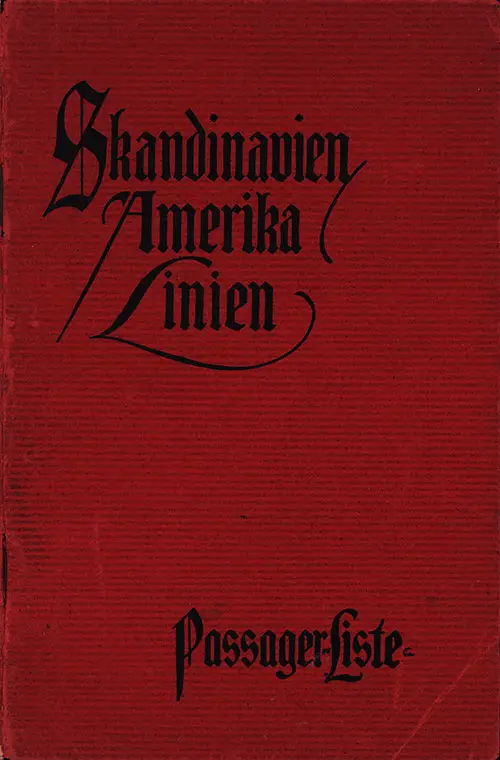 Cabin Passenger List from the SS Frederik VIII of the Scandinavian America Line, Departing 7 February 1924 from Copenhagen to New York.