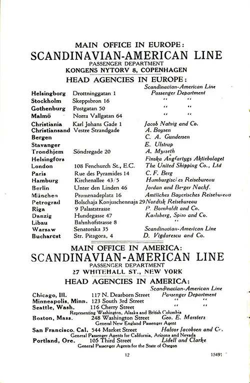 Scandinavian-American Line Offices and Agencies, SS Hellig Olav Cabin Passenger List. 29 March 1923.