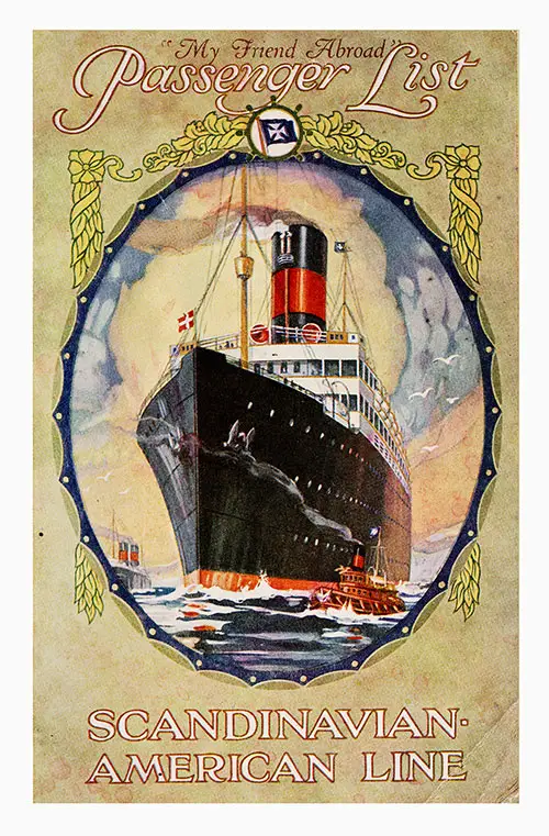 Front Cover of a Special Tour Passenger List from the SS Hellig Olav of the Scandinavian-American Line, Departing 23 July 1927 from New York to Copenhagen.