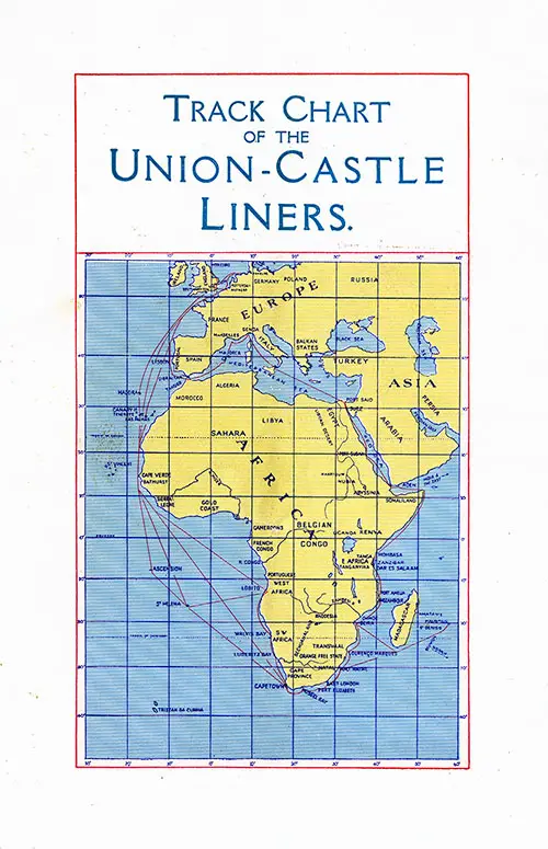 Back Cover Containing a Track Chart or Route Map, SS Llandaff Castle First and Tourist Class Passenger List, 24 September 1935.