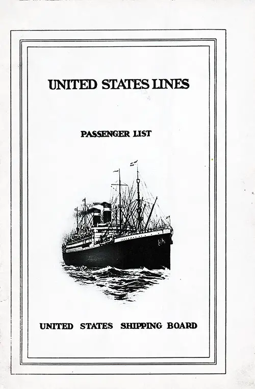 Front Cover, Cabin Passenger List for the SS America of the United States Lines, Departing 29 September 1924 from Bremen to New York.
