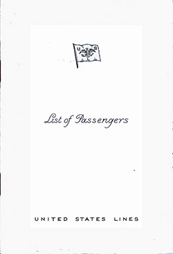 Front Cover of a Tourist Class Passenger List from the SS Manhattan of the United States Lines, Departing 29 June 1938 from Hamburg to New York via Le Havre, Southampton and Cobh