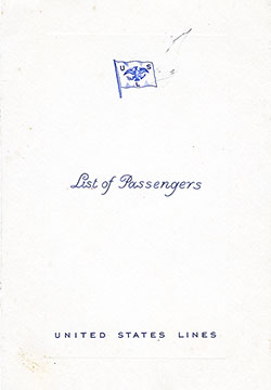 Front Cover of a Cabin Passenger List from the SS Manhattan of the United States Lines, Departing Friday, 10 March 1939, from New York to Hamburg via Cobh, Plymouth, and Le Havre.